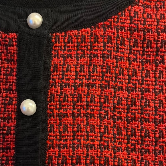 Karl Lagerfeld Red and Black Cropped Cardigan Sweater - Picture 5 of 6